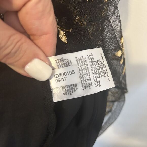 Express Dress Womens 4 Black Gold Floral Embroidered romantic fairy Cocktail - Picture 15 of 15